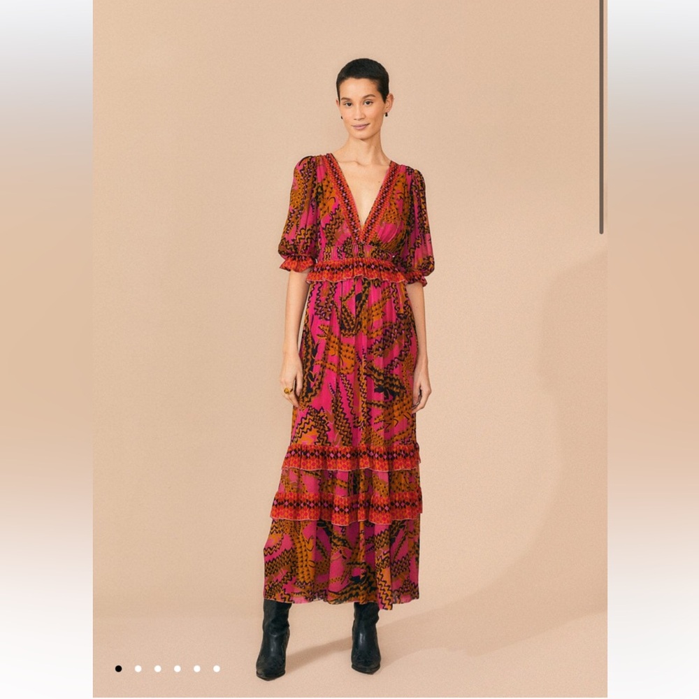 FARM Rio Pink and Gold Maxi Dress with Crocodile Print